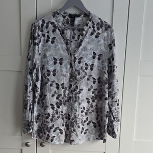 Light Gray Butterfly-Print Button-Down Shirt by Olsen